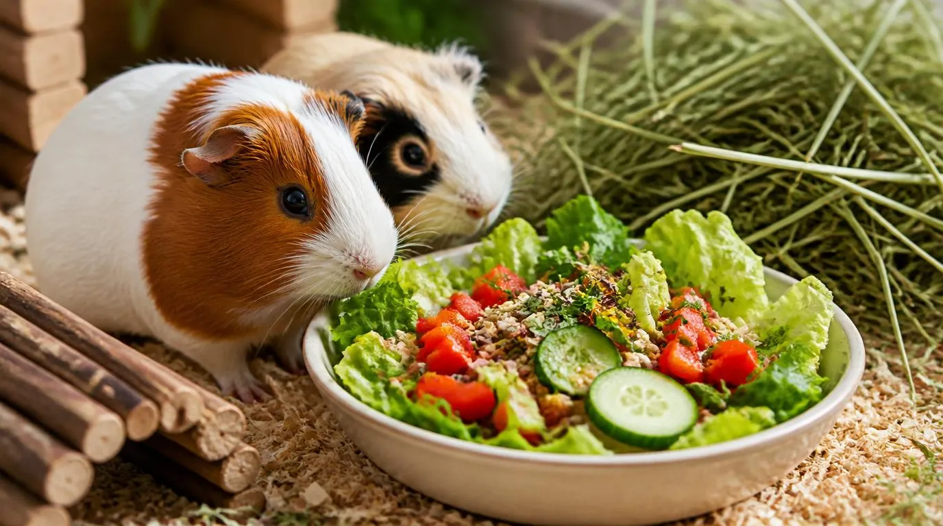 Fresh vegetables and hay for guinea pigs